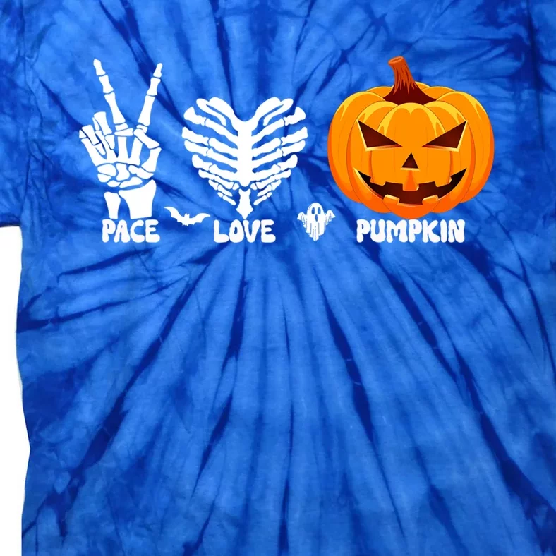 Halloween Peace Love Pumpkin Funny Skeleton Hand And Heart Cute Gift Tie-Dye T-Shirt