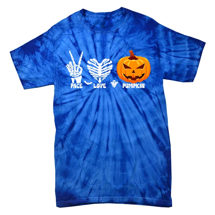 Halloween Peace Love Pumpkin Funny Skeleton Hand And Heart Cute Gift Tie-Dye T-Shirt