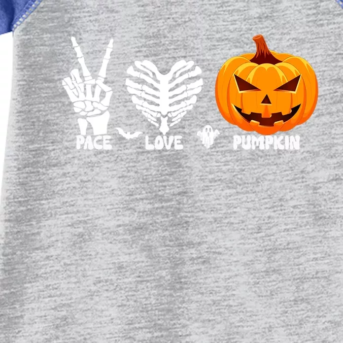 Halloween Peace Love Pumpkin Funny Skeleton Hand And Heart Cute Gift Infant Baby Jersey Bodysuit