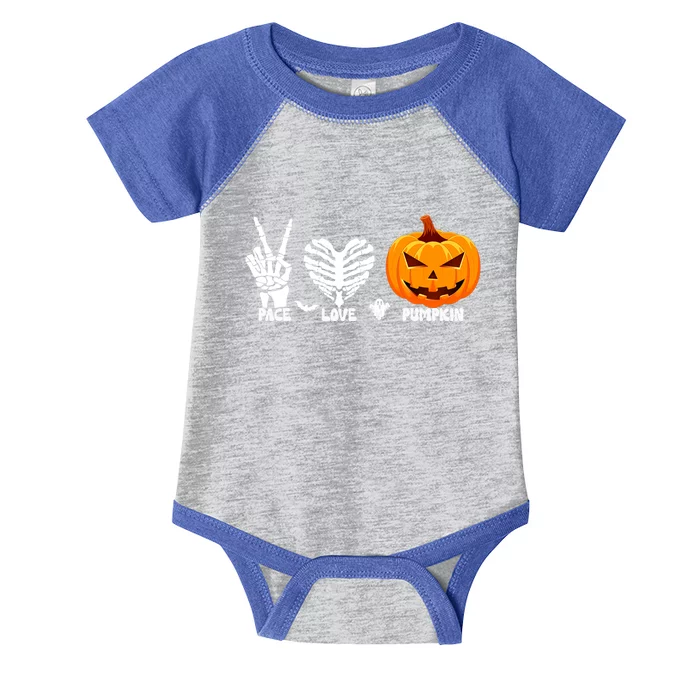 Halloween Peace Love Pumpkin Funny Skeleton Hand And Heart Cute Gift Infant Baby Jersey Bodysuit