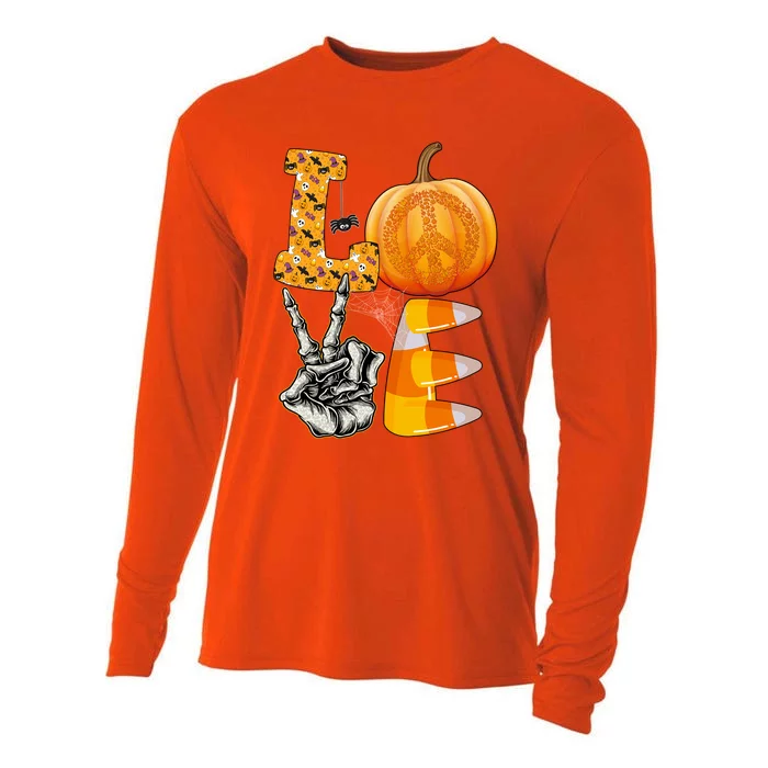 Halloween Peace Love And Pumpkins Fall Funny Gift Cooling Performance Long Sleeve Crew