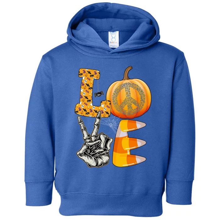 Halloween Peace Love And Pumpkins Fall Funny Gift Toddler Hoodie