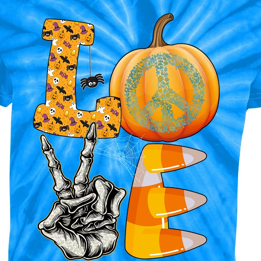 Halloween Peace Love And Pumpkins Fall Funny Gift Kids Tie-Dye T-Shirt