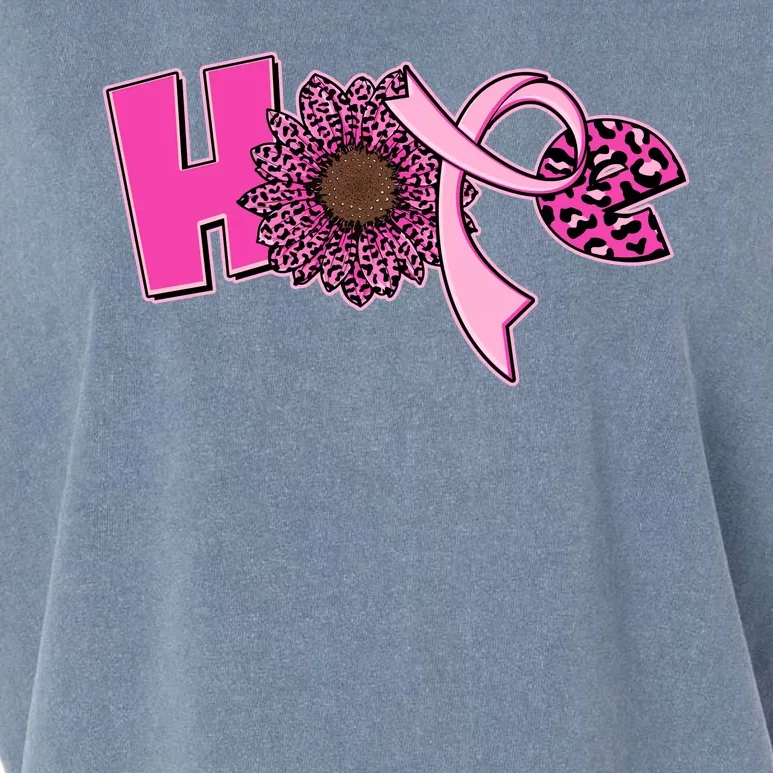 Hope Pink Leopard Print Sunflower Breast Cancer Awareness Garment-Dyed Women's Muscle Tee