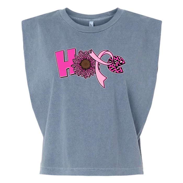 Hope Pink Leopard Print Sunflower Breast Cancer Awareness Garment-Dyed Women's Muscle Tee