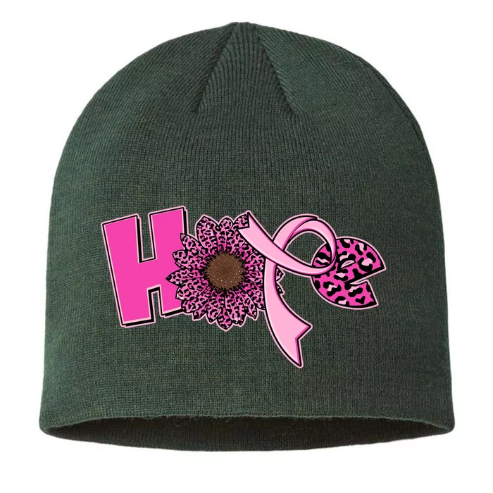 Hope Pink Leopard Print Sunflower Breast Cancer Awareness 8 1/2in Sustainable Knit Beanie