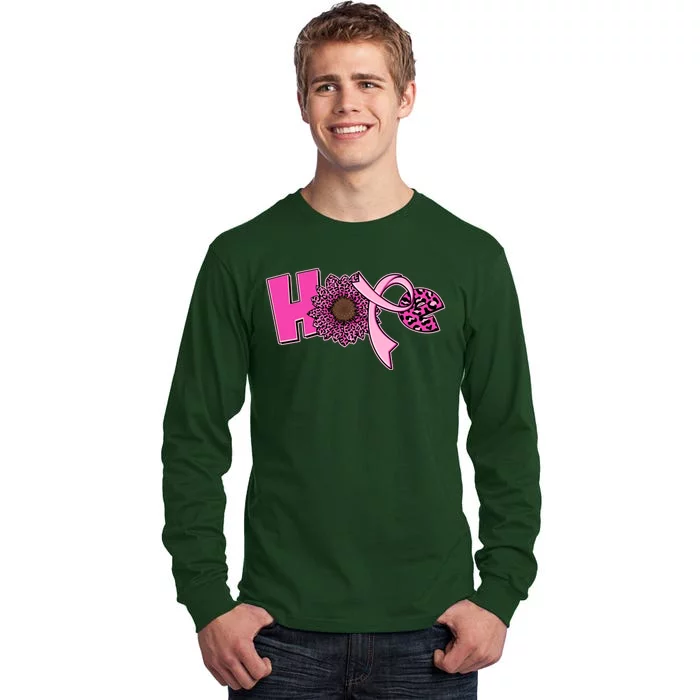 Hope Pink Leopard Print Sunflower Breast Cancer Awareness Tall Long Sleeve T-Shirt