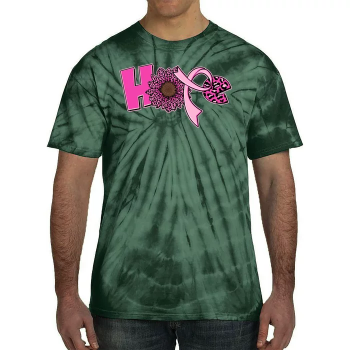 Hope Pink Leopard Print Sunflower Breast Cancer Awareness Tie-Dye T-Shirt