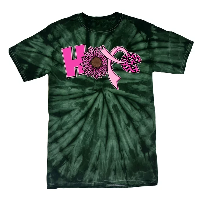 Hope Pink Leopard Print Sunflower Breast Cancer Awareness Tie-Dye T-Shirt