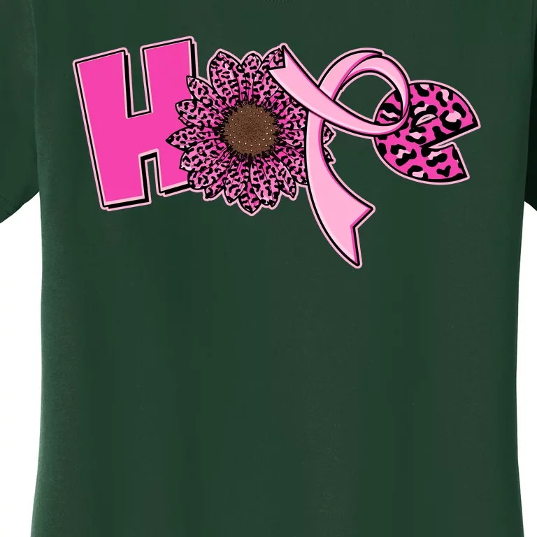 Hope Pink Leopard Print Sunflower Breast Cancer Awareness Women's T-Shirt