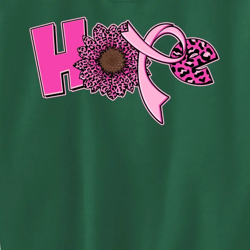 Hope Pink Leopard Print Sunflower Breast Cancer Awareness Kids Sweatshirt