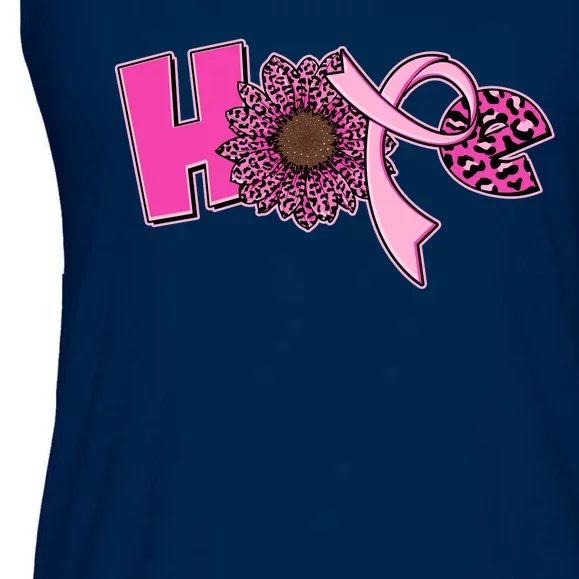 Hope Pink Leopard Print Sunflower Breast Cancer Awareness Ladies Essential Flowy Tank