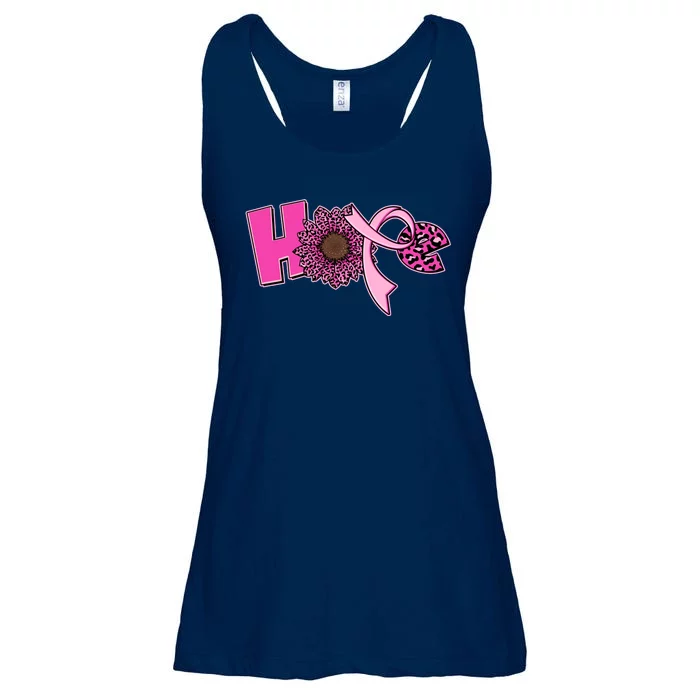 Hope Pink Leopard Print Sunflower Breast Cancer Awareness Ladies Essential Flowy Tank