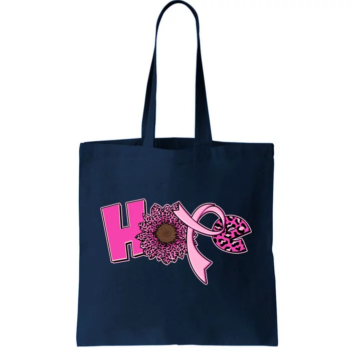 Hope Pink Leopard Print Sunflower Breast Cancer Awareness Tote Bag