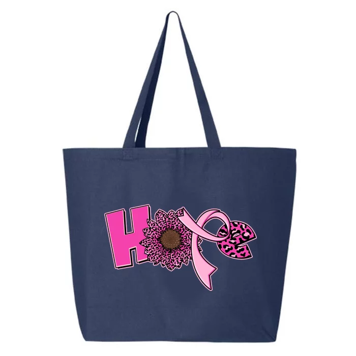 Hope Pink Leopard Print Sunflower Breast Cancer Awareness 25L Jumbo Tote