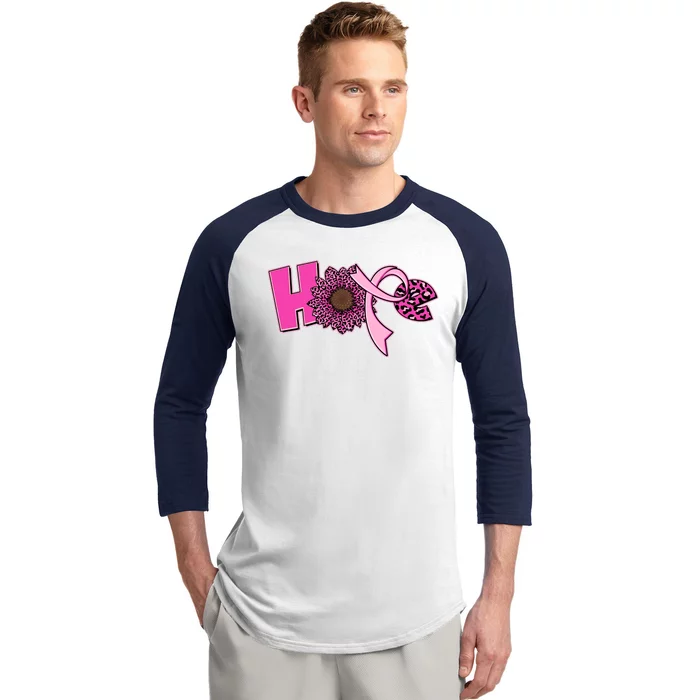 Hope Pink Leopard Print Sunflower Breast Cancer Awareness Baseball Sleeve Shirt