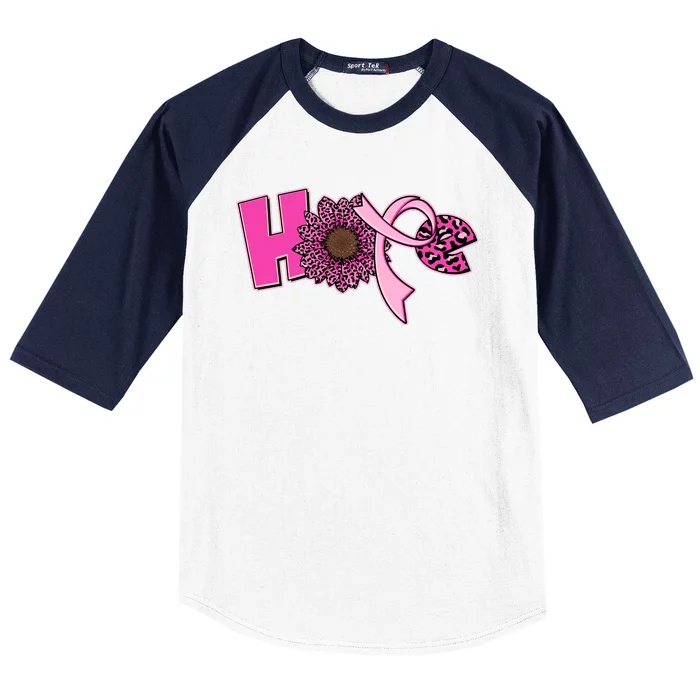 Hope Pink Leopard Print Sunflower Breast Cancer Awareness Baseball Sleeve Shirt