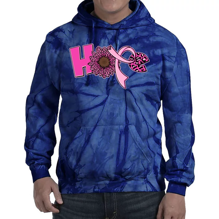 Hope Pink Leopard Print Sunflower Breast Cancer Awareness Tie Dye Hoodie