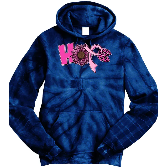 Hope Pink Leopard Print Sunflower Breast Cancer Awareness Tie Dye Hoodie