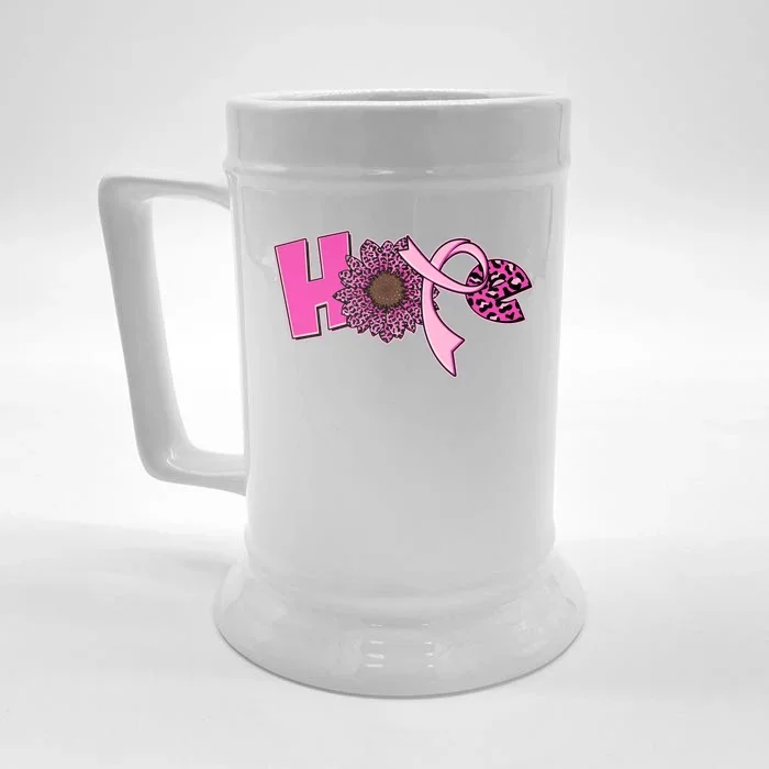 Hope Pink Leopard Print Sunflower Breast Cancer Awareness Front & Back Beer Stein