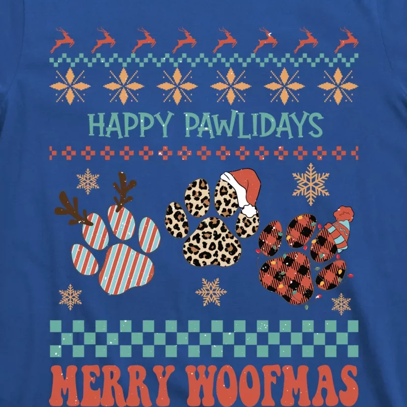 Happy Pawlidays Merry Woofmas Leopard Red Buffalo Plaid Xmas Gift T-Shirt