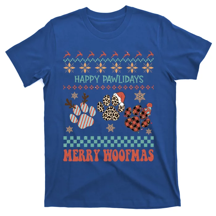 Happy Pawlidays Merry Woofmas Leopard Red Buffalo Plaid Xmas Gift T-Shirt