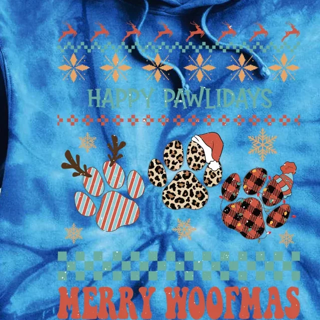 Happy Pawlidays Merry Woofmas Leopard Red Buffalo Plaid Xmas Gift Tie Dye Hoodie