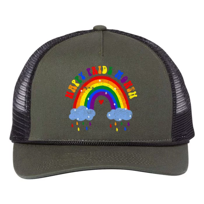 Happy Pride Month Lgbt Rainbow Meaningful Gift Retro Rope Trucker Hat Cap