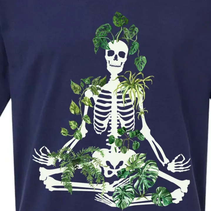 House Plant Meditating Skeleton Gift Sueded Cloud Jersey T-Shirt