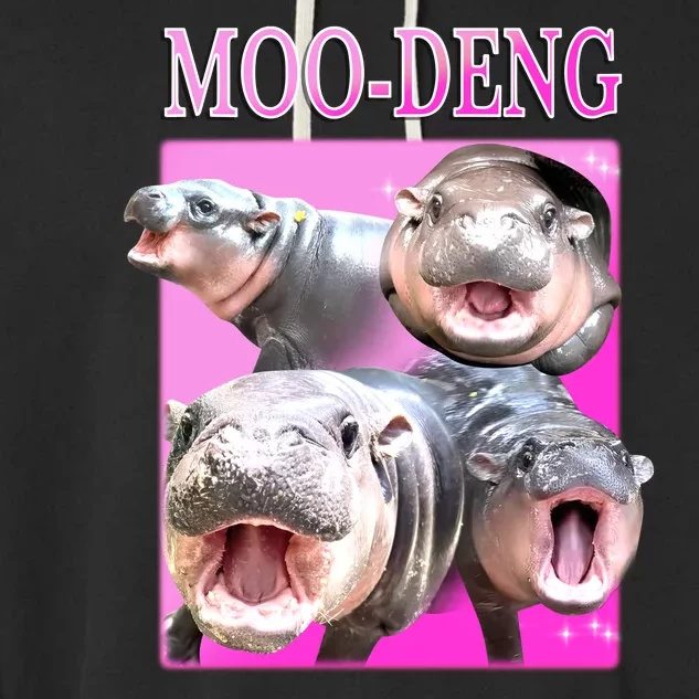 Hot Pink Moo Deng Hippo Meme Funny Garment-Dyed Fleece Hoodie