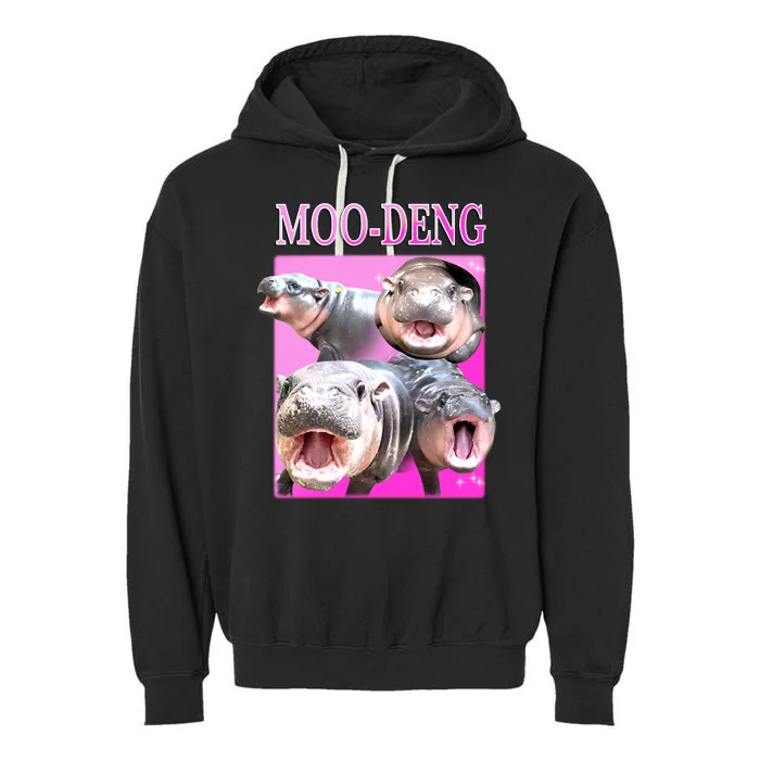 Hot Pink Moo Deng Hippo Meme Funny Garment-Dyed Fleece Hoodie