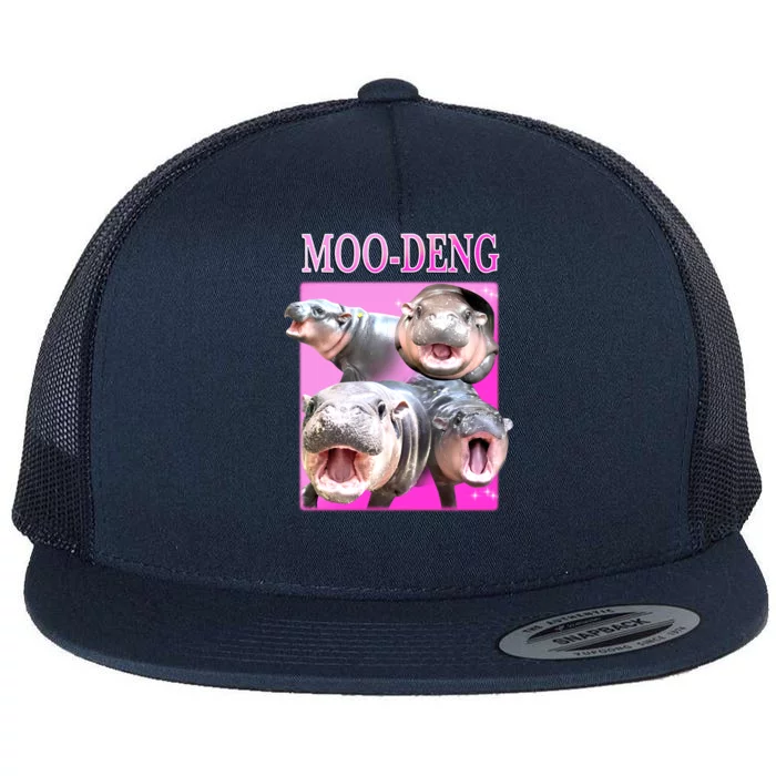 Hot Pink Moo Deng Hippo Meme Funny Flat Bill Trucker Hat