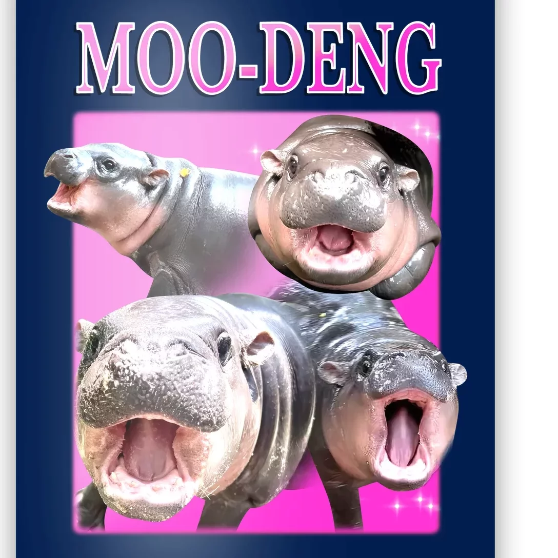 Hot Pink Moo Deng Hippo Meme Funny Poster