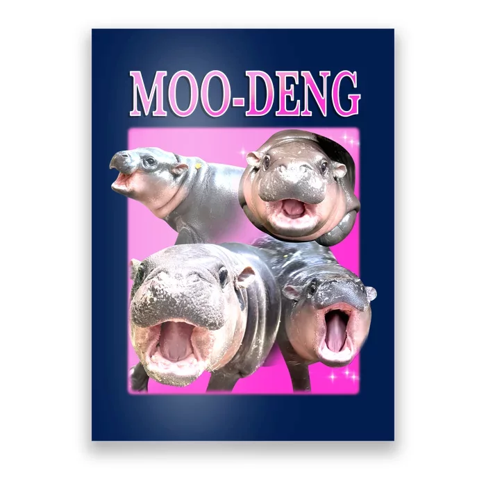 Hot Pink Moo Deng Hippo Meme Funny Poster