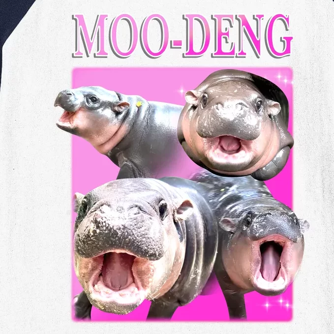 Hot Pink Moo Deng Hippo Meme Funny Baseball Sleeve Shirt