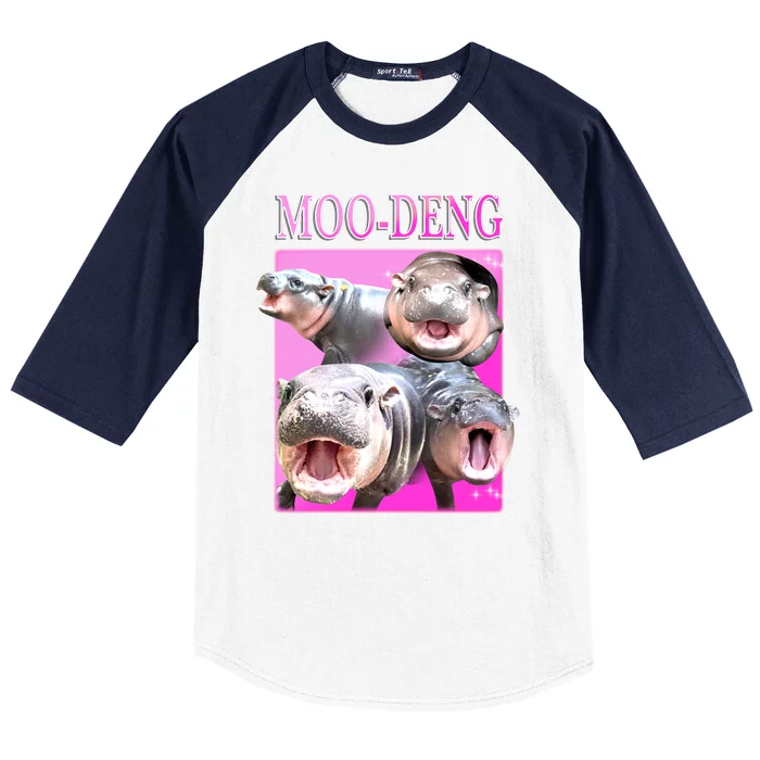 Hot Pink Moo Deng Hippo Meme Funny Baseball Sleeve Shirt