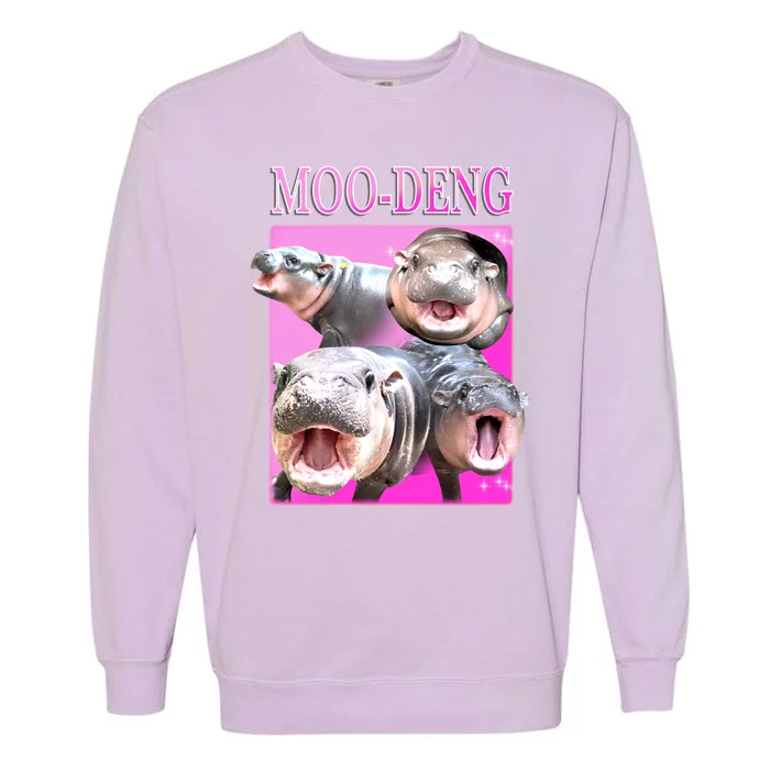 Hot Pink Moo Deng Hippo Meme Funny Garment-Dyed Sweatshirt