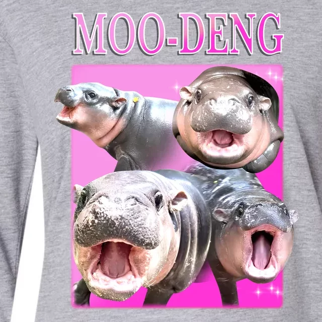 Hot Pink Moo Deng Hippo Meme Funny Womens Cotton Relaxed Long Sleeve T-Shirt