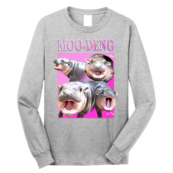 Hot Pink Moo Deng Hippo Meme Funny Long Sleeve Shirt