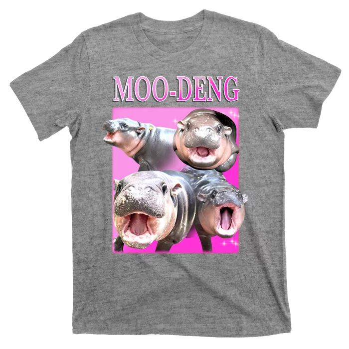 Hot Pink Moo Deng Hippo Meme Funny T-Shirt