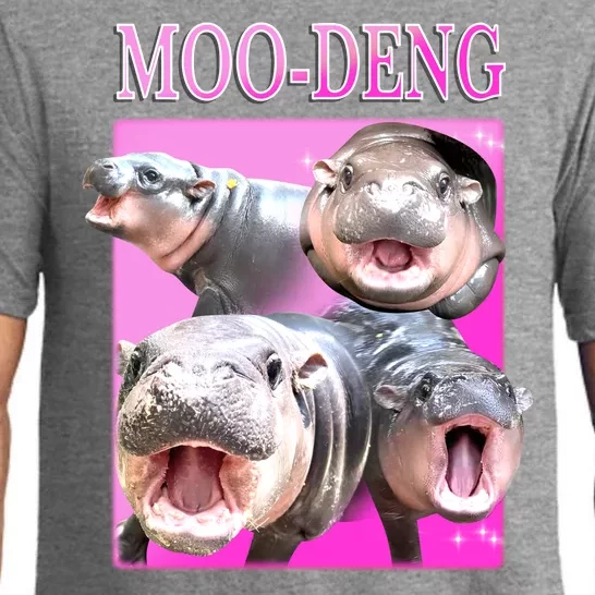 Hot Pink Moo Deng Hippo Meme Funny Pajama Set