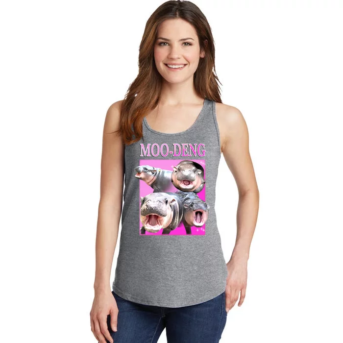 Hot Pink Moo Deng Hippo Meme Funny Ladies Essential Tank