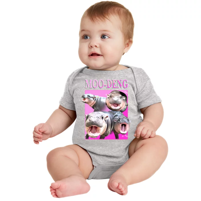 Hot Pink Moo Deng Hippo Meme Funny Baby Bodysuit