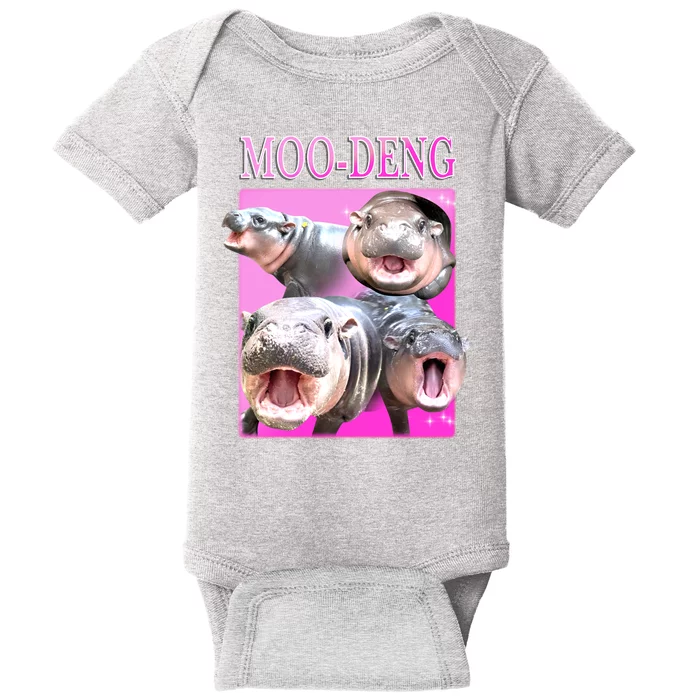 Hot Pink Moo Deng Hippo Meme Funny Baby Bodysuit