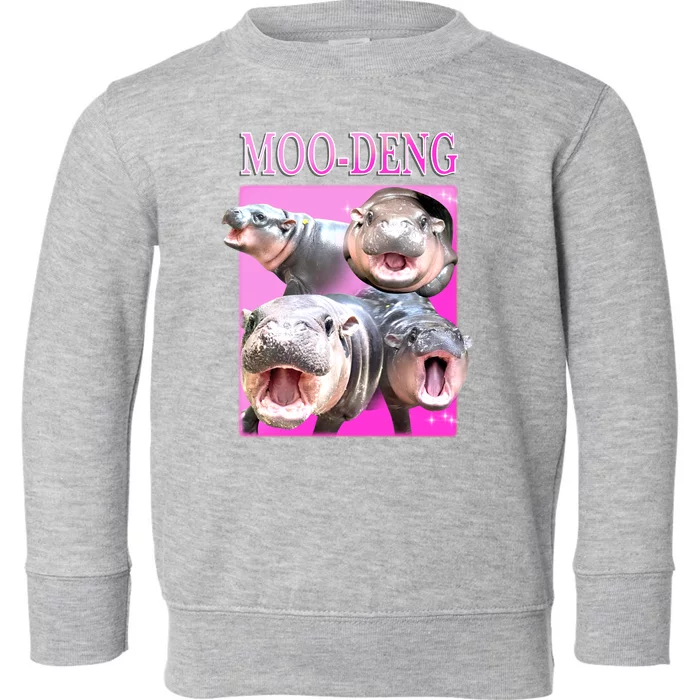 Hot Pink Moo Deng Hippo Meme Funny Toddler Sweatshirt