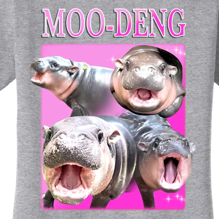 Hot Pink Moo Deng Hippo Meme Funny Women's T-Shirt