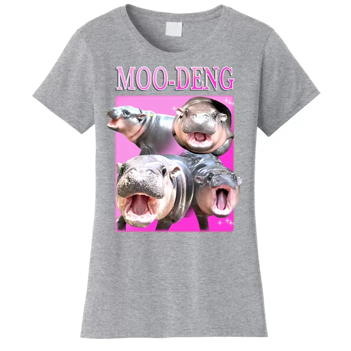 Hot Pink Moo Deng Hippo Meme Funny Women's T-Shirt