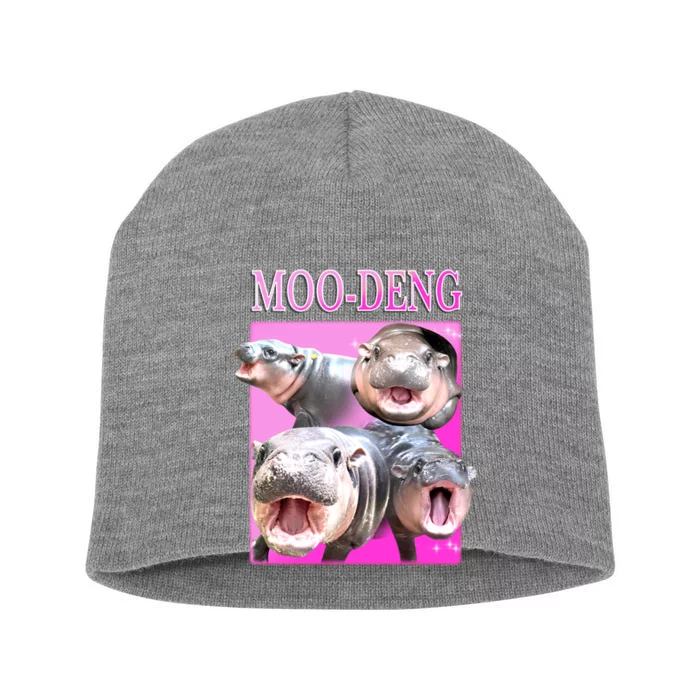 Hot Pink Moo Deng Hippo Meme Funny Short Acrylic Beanie