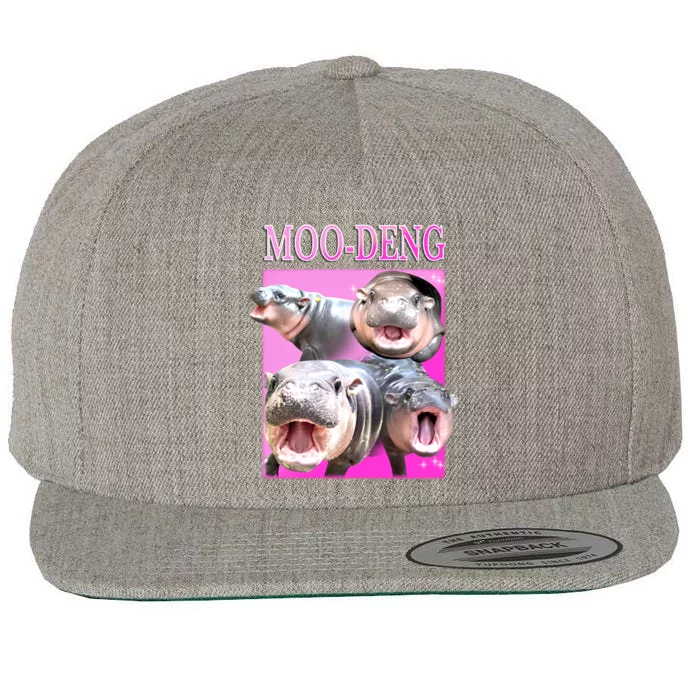 Hot Pink Moo Deng Hippo Meme Funny Wool Snapback Cap