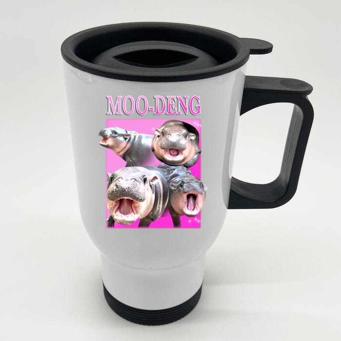 Hot Pink Moo Deng Hippo Meme Funny Front & Back Stainless Steel Travel Mug